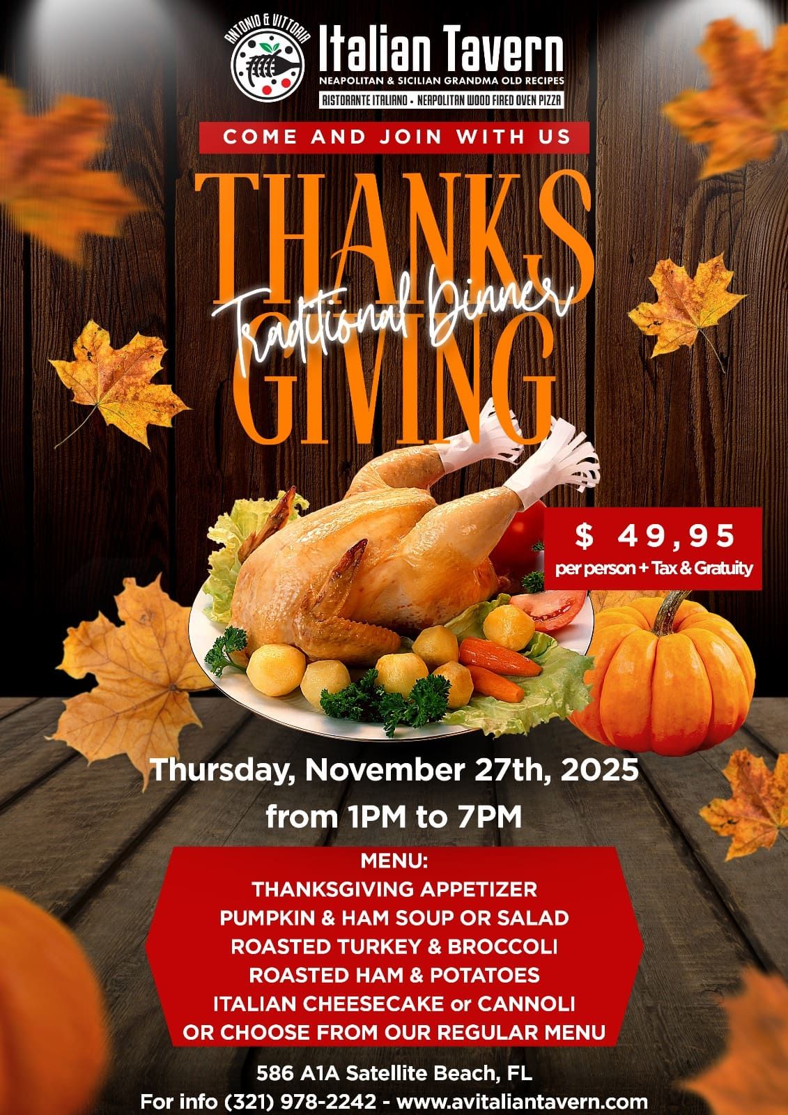 Thanksgiving Menu AV Italian Tavern 2025
