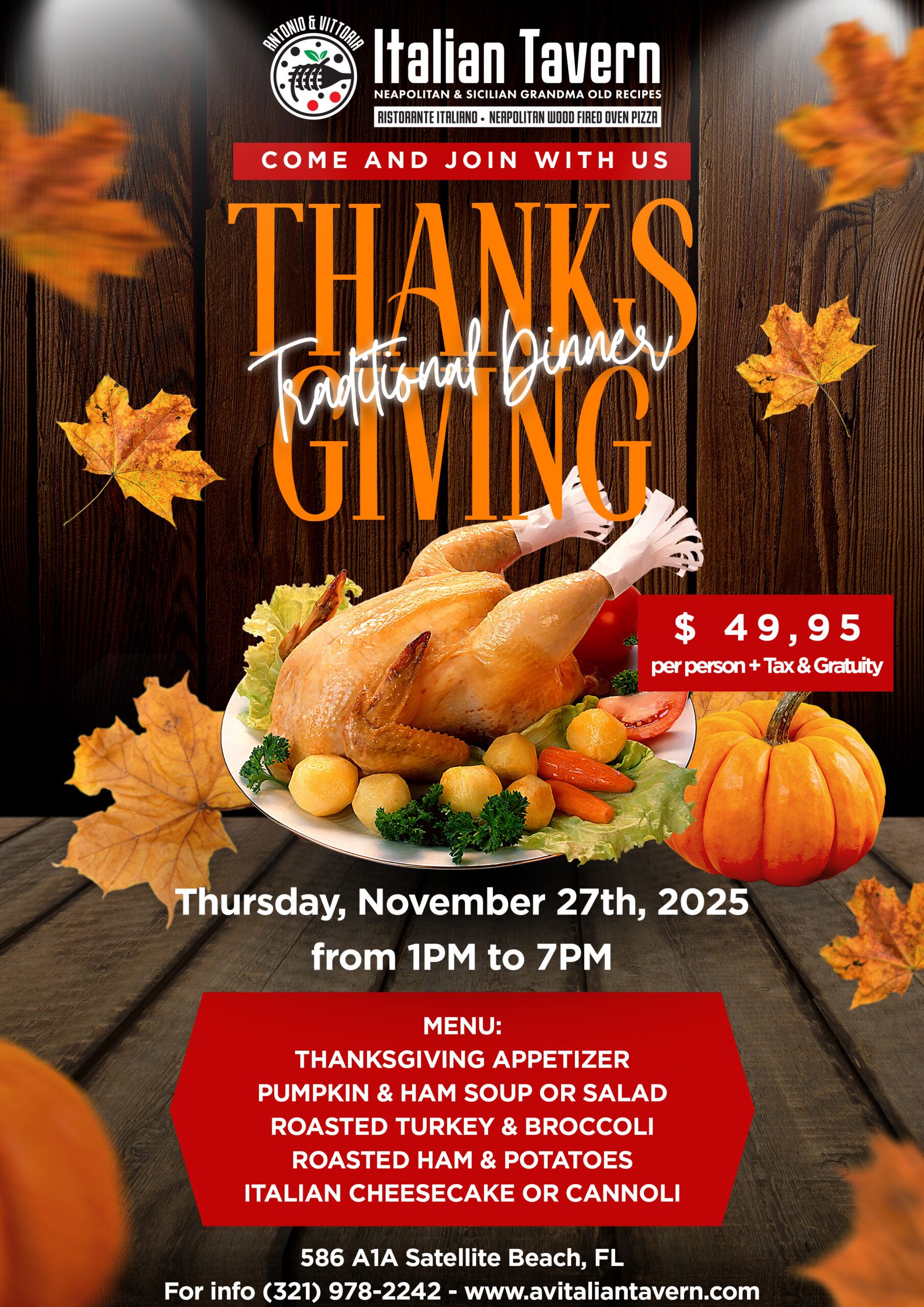 Thanksgiving Menu AV Italian Tavern 2025